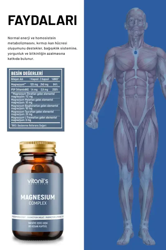 200 Mg Magniy Kompleksi 60 Tablet Mineral, Magniy Malat, Sitrat, Bisglitsinat - 5