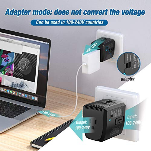 2000W Voltage Converter Adapter US to Europe, UK, Australia, Italy, Spain, Asia Over 150 Countries - Converter Step Down 220V to 110V for Hair Dryer Used Only, Adapter Mode for Cell Phone Laptop - 5