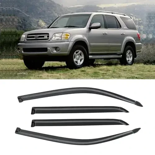 Window Visor for 2001-2007 Toyota Sequoia, Out-Channel Rain Guards Shields Vent Wind Shade Deflector Dark Smoke for 01-07 Sequoia 2002 2003 2004 2005 2006, Outside-Mount, 4PCS - 1