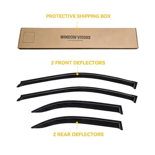 CMVT Auto Window Visors for 2002-2006 Toyota Camry, Rain Guards Shields Vent Deflector Shade Wind Dark Smoke 2003 2004 2005 02 03 04 05 06, Tape-On, 4PCS - 7