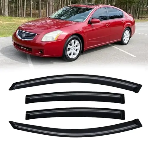 2004-2008 Nissan Maxima için Yağmur Korumaları, Kanal Dışı Cam Vizör Kalkanları Havalandırma Deflektörü Gölge Rüzgar Koyu Duman 2005 2006 2007 04 05 06 07 08, Bantlı Dış Montaj, 4 Adet - 1