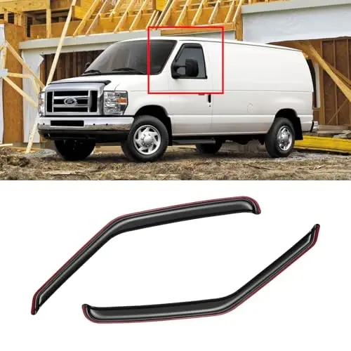 2007-2014 Ford E-150 E-250 E-350 E-450 Super Duty uchun deraza visorlari, yomg'ir qalqonlari shamollatish deflektori quyuq tutun E150 E250 E350 E450, 2 dona 