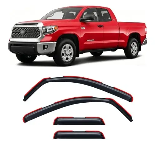 in-Channel Rain Guards for 2007-2021 Toyota Tundra Double/Extended Cab, Window Visor Shields Vent Deflector Shade Wind Dark Smoke 2008 2009 2010 2011 2012 2013 2014 2015, Tape-On Inside-Mount, 4PCS - 1