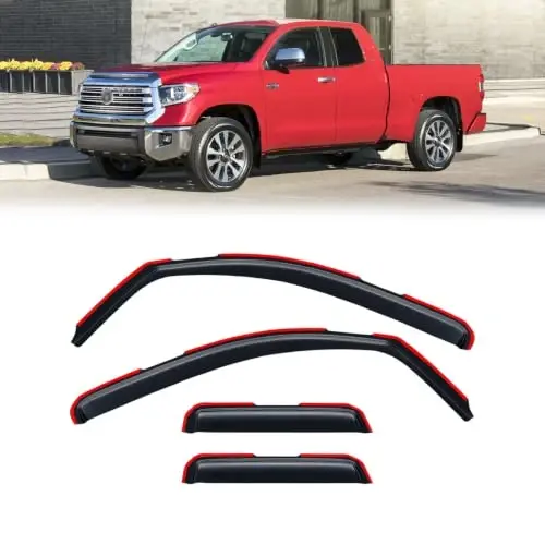 2007-2021 Toyota Tundra Double/Extended Cab için Cam İçi Yağmurluklar, Pencere Vizör Siperleri Havalandırma Deflektörü Gölge Rüzgar Koyu Duman 2008-2015, Bantlı İç Montaj, 4 Adet - 1