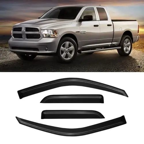 2009-2018 Dodge Ram 1500 Quad Cab/Extended Cab uchun yomg'ir to'siqlari, deraza visor qalqonlari shamollatish deflektori soyasi shamol qora tutun 19-24 Ram 1500 Classic Quad Cab, 4 dona, tashqi kanal - CMVT AUTO