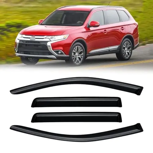 2011-2020 Mitsubishi Outlander (Sport kirmagan) uchun yomg'ir to'siqlari, Oyna Vizor qalqonlari Vent Deflector Shade Wind Dark Smoke 2012 2013 2014 2015 2016 2017 2018, Tashqi o'rnatish, 4dona 