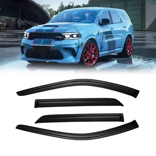 Window Visor for 2011-2024 Dodge Durango(not fit 2021 GT), Out-Channel Rain Guards Shields Vent Deflector Shade Wind Dark Smoke 12 13 14 15 16 17 18 19 20 21 22 23 24, Tape-On Outside-Mount, 4PCS - 1