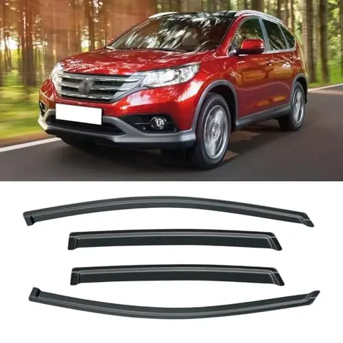 CMVT Auto Window Visors for 2012-2016 Honda CRV CR-V, Rain Guards Shields Vent Deflector Shade Dark Smoke 2013 2014 2015 12 13 14 15 16, Tape-On, 4PCS - 1