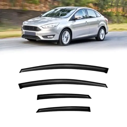2012-2018 Ford Focus Sedan ve Hatchback için Yağmur Kalkanları (rs'ye uymaz), Dış Kanallı Pencere Siperliği Kalkanları Havalandırma Saptırıcısı Gölge Rüzgar Koyu Duman 2013 2014 2015 2016 2017 12 13 14 15 16, Dıştan Montajlı, 4 Adet 