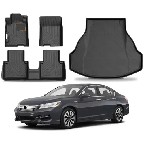 2013-2017 Honda Accord Aksesuarları için KUST Paspas Seti (Sadece Sedan) | Arka Bagaj Paspası, Her Hava Koşulunda Koruma, TPE Kauçuk, Yükseltilmiş Kenar, Ekstra Topukluk Plakası 