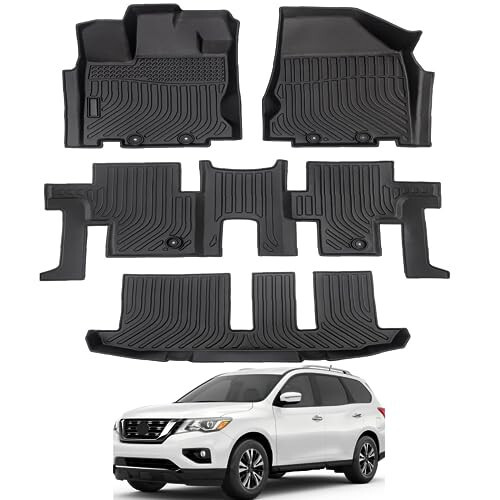 2013-2021 Nissan Pathfinder İçin Her Hava Koşuluna Uygun Araba Paspasları, Nissan Pathfinder Paspasları, Kauçuk Araba Paspasları ve Kargo Astarı Tam Set 1. 2. 3. Sıraları Kapsıyor, Maksimum Kaplama, Kaymaz, Lazer Ölçümlü - 1