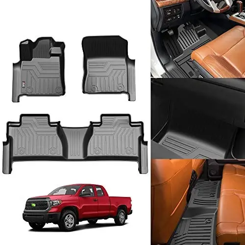 2014-2021 Toyota Tundra Double Cab/Crew Max Cab uchun KUST pol paspaslari, Tundra aksessuarlari uchun barcha ob-havo TPE rezina pol qoplamalari Old Orqa 2 qatorli baland qirrali 
