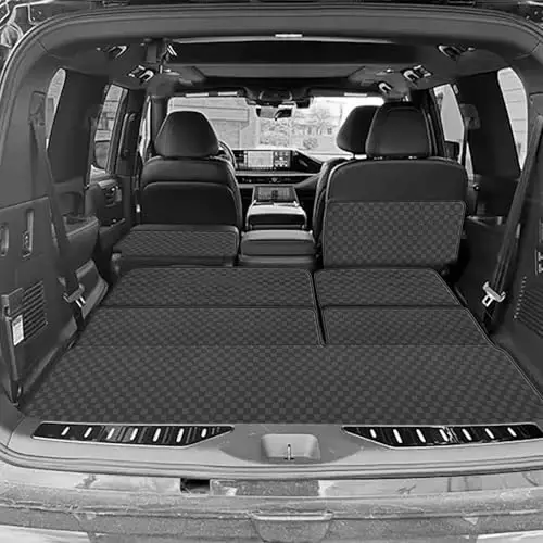 2014-2024 Infiniti QX80 / 2017-2024 Nissan Armada / 2011-2013 Infiniti QX56 uchun bagaj va suyanchiq gilamchasi - Har qanday ob-havo uchun PU teri bagaj qoplamasi va 2- va 3-qator orqa o'rindiq suyanchig'i himoyachisi - 2