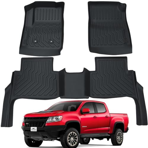 2015-2022 yillar Chevy Colorado Crew Cab uchun barcha ob-havo sharoitlariga mos keladigan avtomobil pollari, Chevy Colorado pollari - zamonaviy va bardoshli kauchuk avtomobil pollari, to'liq to'plam 1- va 2-qatorlarni maksimal qamrab oladi - 1