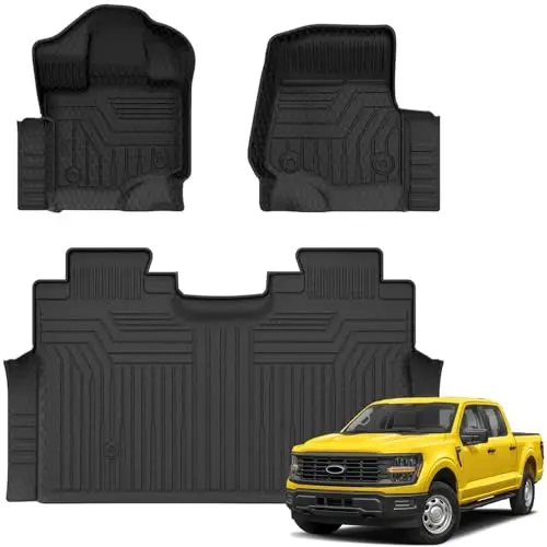 2015-2026 Ford F-150/F150 Lightning SuperCrew Cab uchun KUST pol kovriklari | (Faqat orqa qism, o'rindiq osti yig'ilma saqlash joyisiz), Barcha ob-havo avto kovriklari, TPE rezina, Baland qirra, Kengaytirilgan chekka 