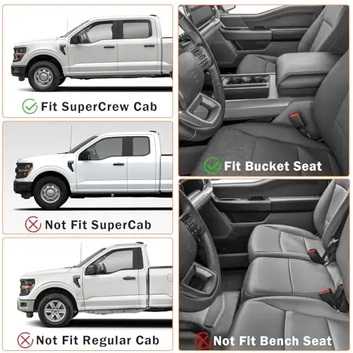 2015-2026 Ford F-150/F150 Lightning SuperCrew Kabin için KUST Paspaslar | (Yalnızca Koltuk Altı Düz Katlanır Saklama Alanı Olmayan Arka Kısım İçin), Her Hava Koşuluna Uygun Paspas Aksesuarları, TPE Kauçuk, Yükseltilmiş Kenar, Uzatılmış Kenar - 2
