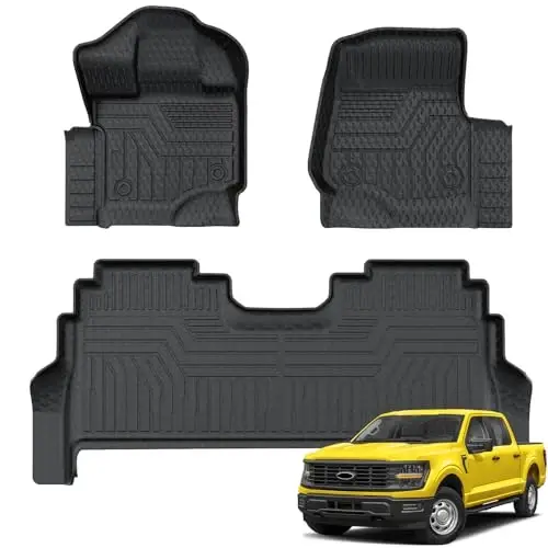 2015-2026 Ford F-150/F150 Lightning SuperCrew Kabina uchun KUST Pol Tagliklari | (Faqat o'rindiq osti tekis saqlash joyli orqa qism uchun), Har qanday ob-havo avtomobil tagliklari, TPE Rezina, Kengaytirilgan Lab, Ko'tarilgan Qirra 