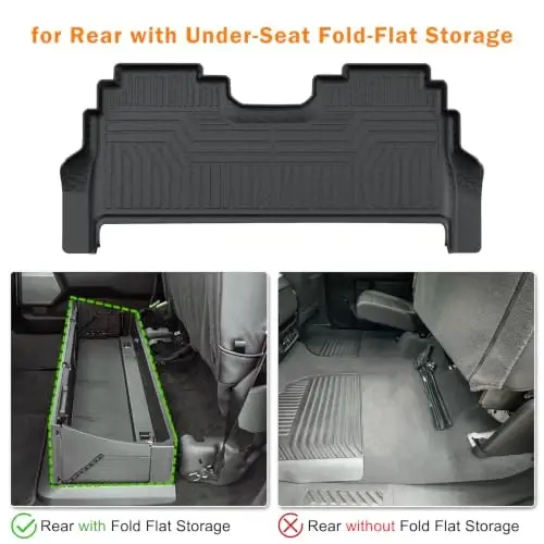 2015-2026 Ford F-150/F150 Lightning SuperCrew Kabina uchun KUST Pol Tagliklari | (Faqat o'rindiq osti tekis saqlash joyli orqa qism uchun), Har qanday ob-havo avtomobil tagliklari, TPE Rezina, Kengaytirilgan Lab, Ko'tarilgan Qirra - 3