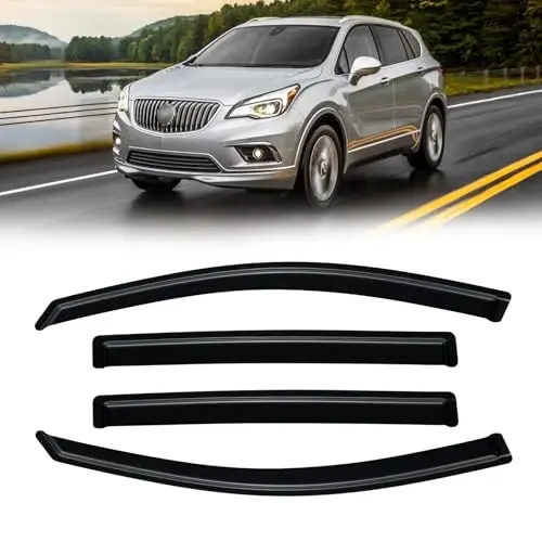 2016-2020 Buick Envision için Yağmur Korumaları, Dış Kanal Cam Vizör Siperleri Havalandırma Deflektörü Gölge Rüzgar Koyu Duman 2017 2018 2019 2020 16 17 18 19 20, Bantlı Dış Montaj, 4 Adet - CMVT AUTO