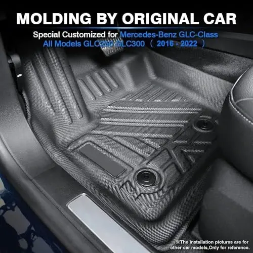 2016-2022 Mercedes Benz GLC 300/350e/43 AMG aksesuarlari uchun KUST pol paspaslari | 1- va 2-qator pol qoplamalari, To'liq qoplama, Barcha ob-havo sharoitidan himoya, TPE Rezina, Ko'tarilgan qirra - 2