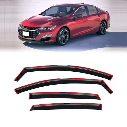 2016-2025 Chevrolet (Chevy) Malibu için Kanal İçi Yağmurluklar, Pencere Vizör Siperleri Havalandırma Deflektörü Gölge Rüzgar Koyu Duman 2017 2018 2019 2020 2021 2022 2023 2024, Dışa Montaj Bantlı, 4 Adet - 1