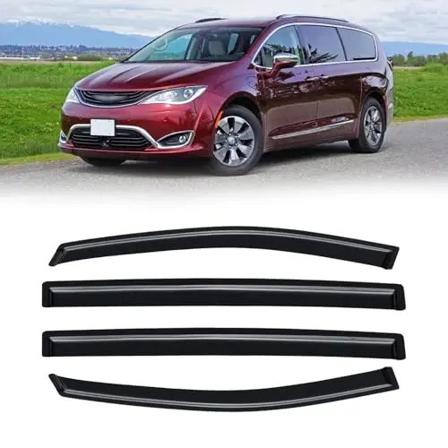 Rain Guards for 2017-2026 Chrysler Pacifica, Out-Channel Window Visor Shields Vent Deflector Shade Wind Dark Smoke 2018 2019 2020 2021 2022 2023 2024 18 19 20 21 22 23 24, Tape-On Outside-Mount, 4PCS - 1
