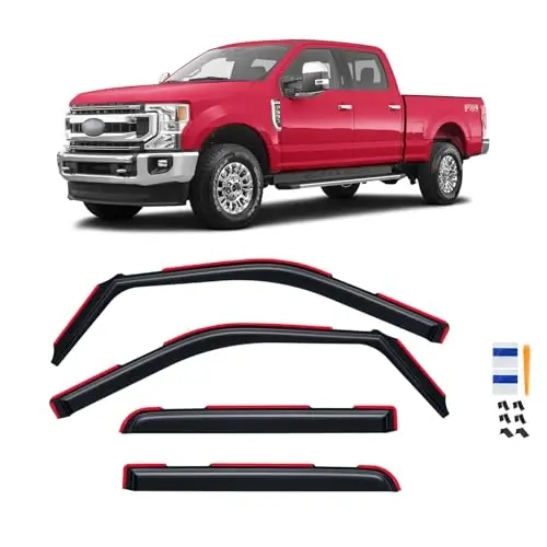 in-Channel Rain Guards for 2017-2026 F250 F350 F450 F550 Super Duty Crew Cab, Window Visor Shields Vent Deflector Shade Wind Dark Smoke 2018 2019 2020 2021, Tape-On Inside-Mount, 4PCS - CMVT AUTO