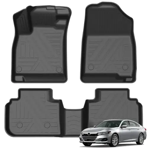 2018-2022 Honda Accord Aksesuarlari uchun KUST Oyoqosti Matolari | Har qanday ob-havo uchun avtomobil kovriklari, Old va orqa 2 qatorli pol qoplamasi, TPE Rezina, Baland qirrali 