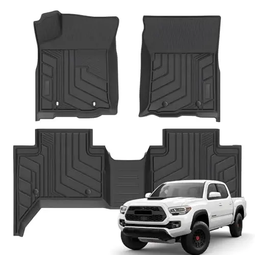 2018-2023 Toyota Tacoma Double Cab (Faqat Avtomat) uchun KUST oyoqosti gilamchalari, Toyota Tacoma uchun har qanday ob-havoga mos TPE rezina 2 qatorli baland qirrali pol qoplamalari - 1