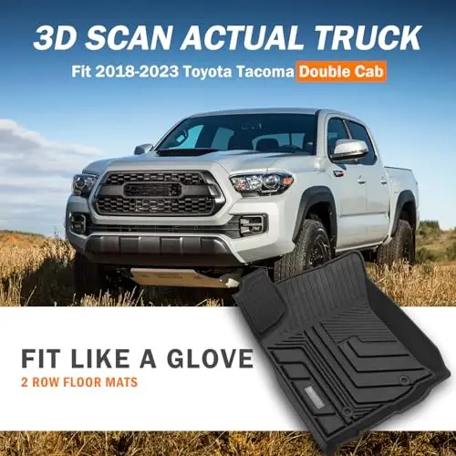 2018-2023 Toyota Tacoma Double Cab (Faqat Avtomat) uchun KUST oyoqosti gilamchalari, Toyota Tacoma uchun har qanday ob-havoga mos TPE rezina 2 qatorli baland qirrali pol qoplamalari - KUST (1)