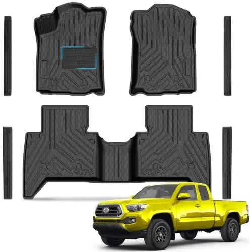 2018-2023 Toyota Tacoma Double Cab (Yalnızca Otomatik) için KUST Paspaslar | Kapı Eşiği Koruyucuları, Ön Arka Araba Paspası Aksesuarları, TPE Kauçuk, Yükseltilmiş Kenar, Ekstra Topukluk Plakası ile 