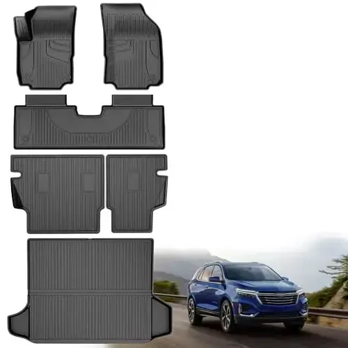 2018-2024 Chevy Equinox uchun pol gilamlari va yukxona qoplamasi va orqa o'rindiq gilamlari - Chevrolet Equinox barcha modellariga moslashtirilgan barcha ob-havo sharoitlariga chidamli TPE pol astarlari va yukxona gilamlari va orqa o'rindiq gilamlari - 2