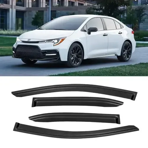 2019-2025 Toyota Corolla Sedan uchun deraza visor, Tashqi kanal yomg'ir to'siqlari qalqonlari shamollatish deflektori soyasi shamol qora tutun 2020 2021 2022 2023 2024 19 20 21 22 23, tashqi o'rnatish, 4 dona 