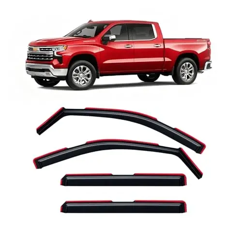 2019-2026 Chevy Silverado/GMC Sierra 1500 Crew Cab uchun kanal ichidagi yomg‘irdan saqlovchilar, deraza soyaboni qalqoni shamollatish deflektori soya shamoli to‘q tutun 2020 2021 2022 2023 2024 2025, lenta bilan ichki o‘rnatish, 4 dona - CMVT AUTO