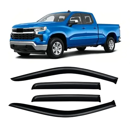 2019-2026 Chevy Silverado/GMC Sierra 1500 Double/Extended Cab, 2020-2026 Silverado/Sierra 2500HD 3500HD Out-Channel Window Visor Shields Vent Deflector Shade Wind Dark Smoke, 4PCS 