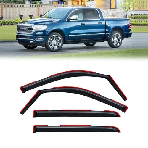 in-Channel Rain Guards for 2019-2026 Dodge RAM 1500 Crew Cab New Body Style, Window Visor Shields Vent Deflector Shade Wind Dark Smoke 2020 2021 2022 2023 2024 2025, Tape-On Inside-Mount, 4PCS - 1