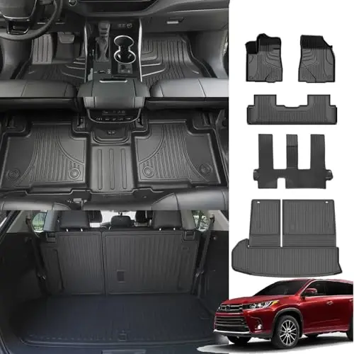 TTX LIGHTING Floor Mats Compatible with Toyota Highlander 2014-2019 Cargo Liner & Backrest Mat TPE All Weather Protection Floor Mat Include 1st 2nd 3th Trunk Mat Black - 1