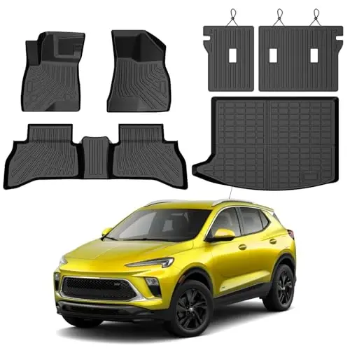 2020-2026 Buick Encore GX Aksesuarlari uchun KUST Pol Kovriklari To'plami (Faqat AWD), Barcha Ob-havo Pol Qoplamalari va Orqa Yukxona Kovrigi va Suyanchiq Kovriklari, TPE Rezina, Ko'tarilgan Qirrali 