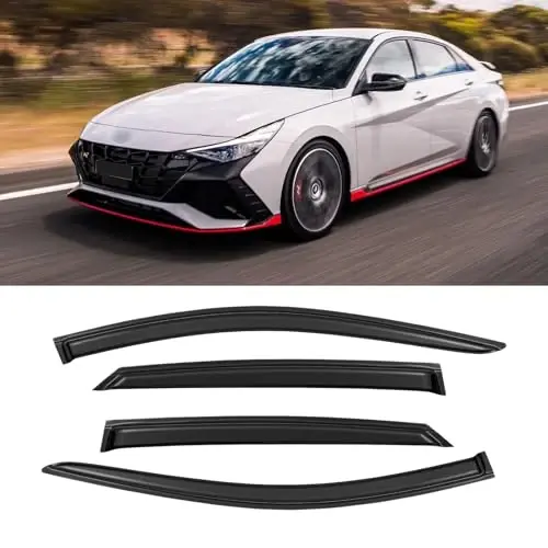 Rain Guards for 2021-2024 Hyundai Elantra, Out-Channel Window Visor Shields Vent Shade Deflector Wind Dark Smoke for 21-24 Elantra 2022 2023, Tape-On Outside-Mount, 4PCS - 7