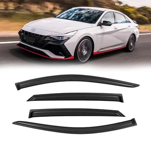 2021-2024 Hyundai Elantra için Yağmur Koruyucuları, Kanal Dışı Cam Siperlikleri Havalandırma Gölgesi Deflektörü Rüzgar Koyu Duman 21-24 Elantra 2022 2023 için, Bantlı Dış Montaj, 4 ADET - 1