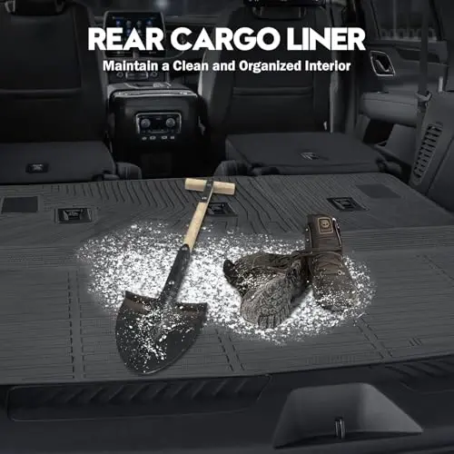 2021-2025 2026 Chevy/Chevrolet Suburban ve GMC Yukon XL için KUST Paspas Bagaj Paspası Seti, Her Hava Koşuluna Uygun Bagaj Paspası Sırtlık Paspası, TPE Kauçuk Astarlar (Yalnızca 7 Koltuklu) - 6