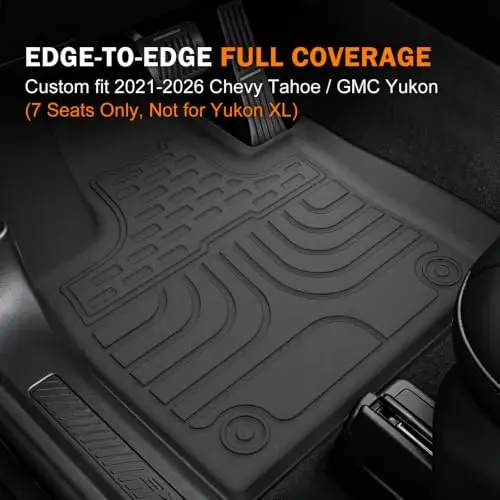 2021-2026 Chevy Tahoe/GMC Yukon için KUST Paspaslar (Yalnızca 7 Koltuk) | Her Hava Koşuluna Uygun Paspas Aksesuarları, Arka Bagaj Paspası, Sırtlık Paspasları, TPE Kauçuk, Yükseltilmiş Kenar (Yukon XL için değil) - 2