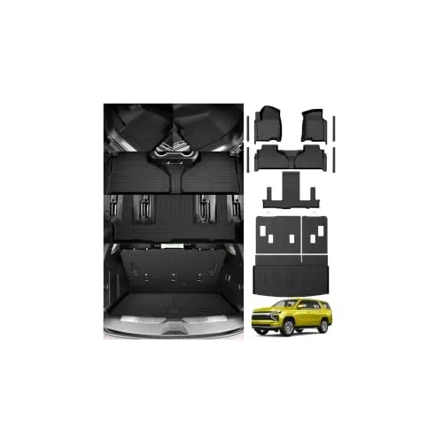 2021-2026 Chevy Tahoe/GMC Yukon uchun KUST pol kovriklari (Faqat 7 o‘rinli) | Barcha ob-havo uchun avto kovriklar, orqa yukxona va suyanchiq kovriklari, TPE rezina, baland qirrali (Yukon XL uchun emas) 