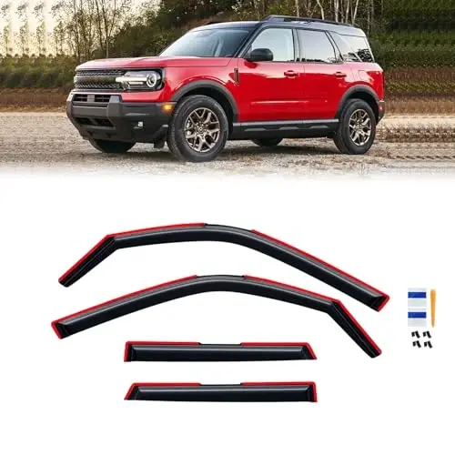 in-Channel Rain Guards for 2021-2026 Ford Bronco Sport, Window Visor Shields Vent Deflector Shade Wind Dark Smoke 2022 2023 2024 2025 21 22 23 24 25 26, Tape-On Outside-Mount, 4PCS 