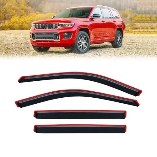 2021-2026 Jeep Grand Cherokee L uchun ichki oyna yomg'ir himoyasi, deraza qopqog'i qalqoni shamollatish deflektori soya shamoli quyuq tutun 2022 2023 2024 2025 21 22 23 24 25 26, lenta ichki o'rnatish, 4 dona 