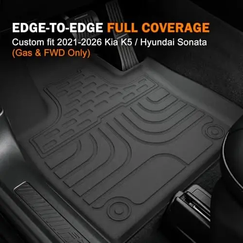 2021-2026 Kia K5 / Hyundai Sonata uchun KUST pol kovriklari (Faqat benzin va FWD) | Barcha ob-havo avtomobil kovriklari, orqa yukxona mati, TPE rezina, baland qirrali - 2