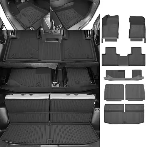 Floor Mats & Cargo Liner & Backrest Mat Fit for 2022-2025 Mitsubishi Outlander (Not Fit PHEV or Sport Models): Custom Fit All Weather TPE Car Floor Liners - TTX LIGHTING