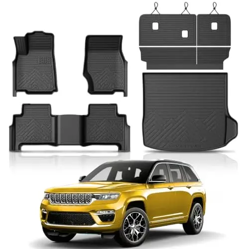 2022-2026 Jeep Grand Cherokee Aksesuarları için KUST Paspaslar 5 Koltuk (4XE Dahil, WK ve L Hariç), Her Hava Koşuluna Uygun Paspaslar & Bagaj Havuzu & Arka Sırtlık Paspasları, TPE Kauçuk, Yükseltilmiş Kenar 