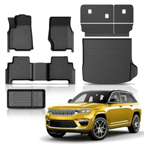 2022-2026 Jeep Grand Cherokee için KUST Paspas Seti, 4XE Dahil | L için Değil, Arka Bagaj Paspası, Sırtlık Paspasları, Her Hava Koşuluna Karşı Koruma, TPE Kauçuk, Yükseltilmiş Kenar 