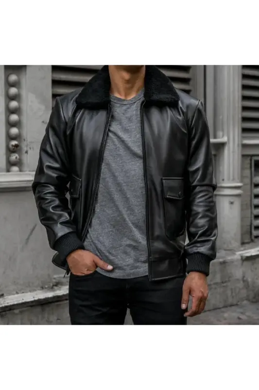 2022 Collection 1101 Men Black Genuine Leather Jacket-Black - 1